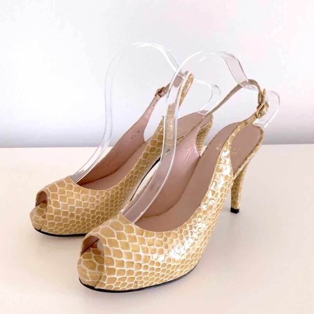 Stuart Weitzman Snakeskin Patent Leather Slingback Platform Heels 8.5M